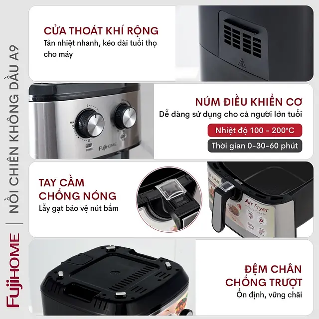 Nồi Chiên Không Dầu 9.2L Nhập Khẩu Fujihome - 9