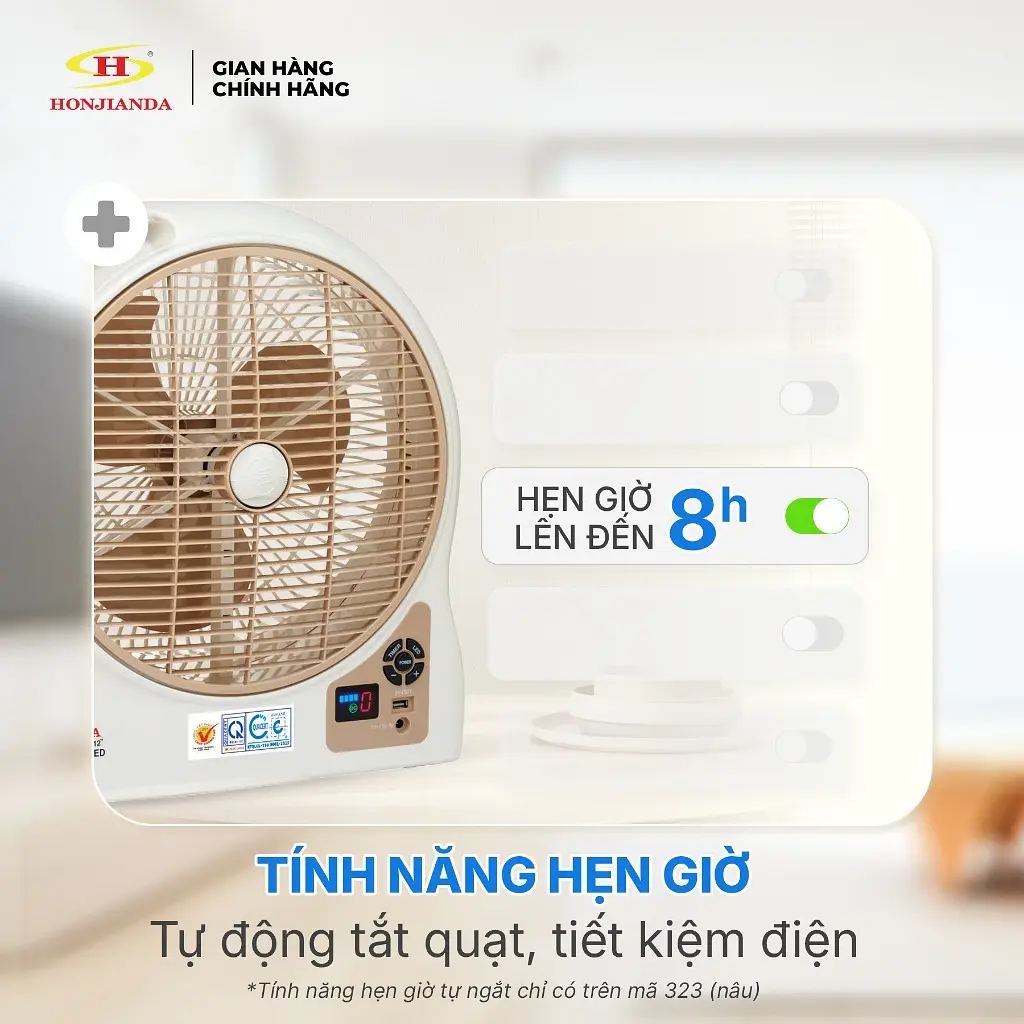 Quạt Sạc Tích Điện dạng hộp 12 inch Honjianda - có đèn LED & USB - 6