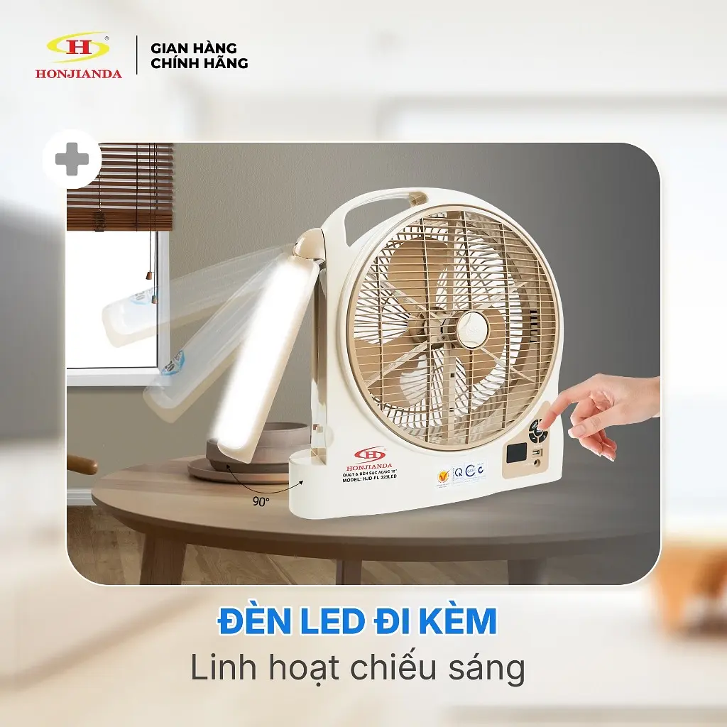Quạt Sạc Tích Điện dạng hộp 12 inch Honjianda - có đèn LED & USB - 4