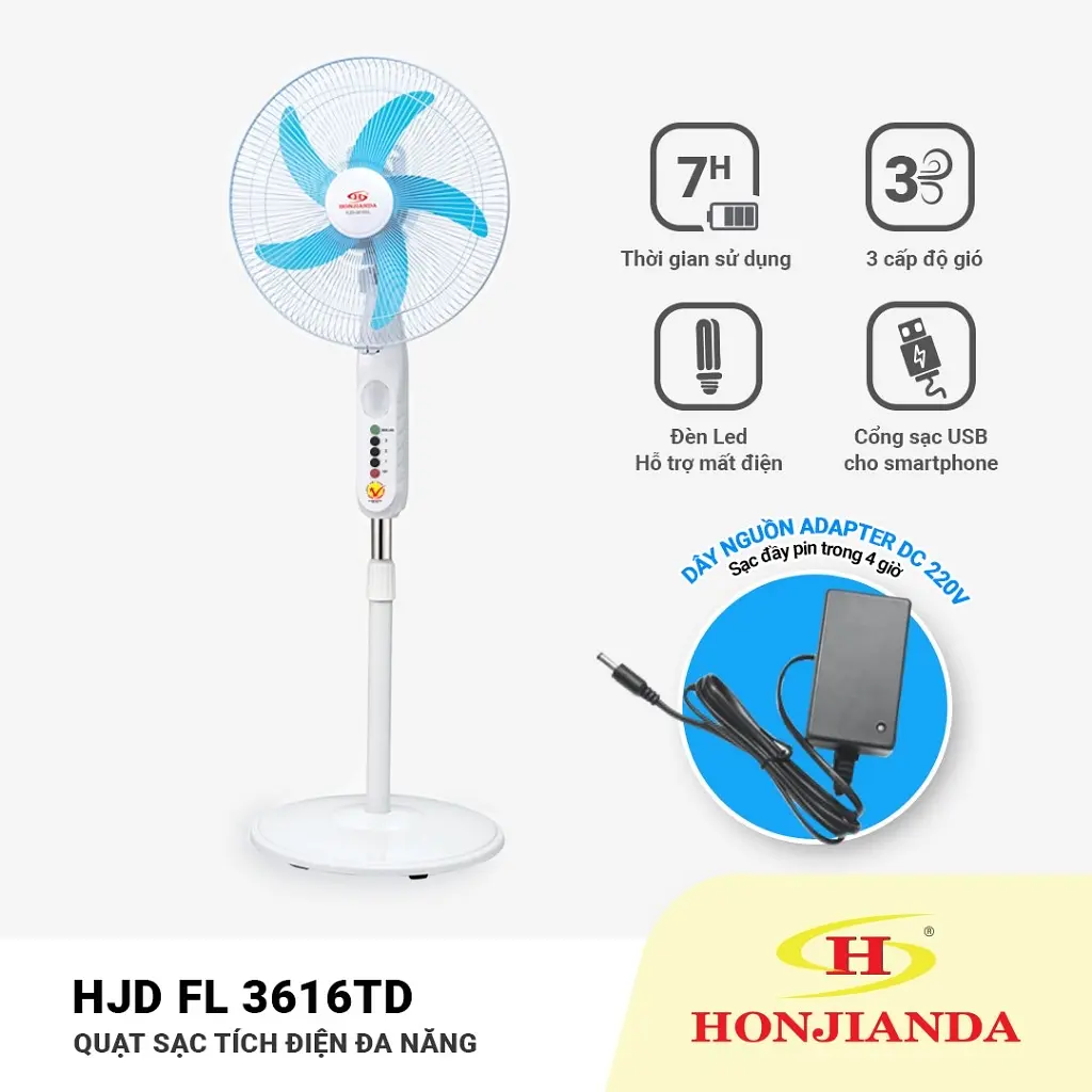 Quạt Sạc Tích Điện kiểu đứng AC&DC 16 inch Honjianda FL601/602 - 11