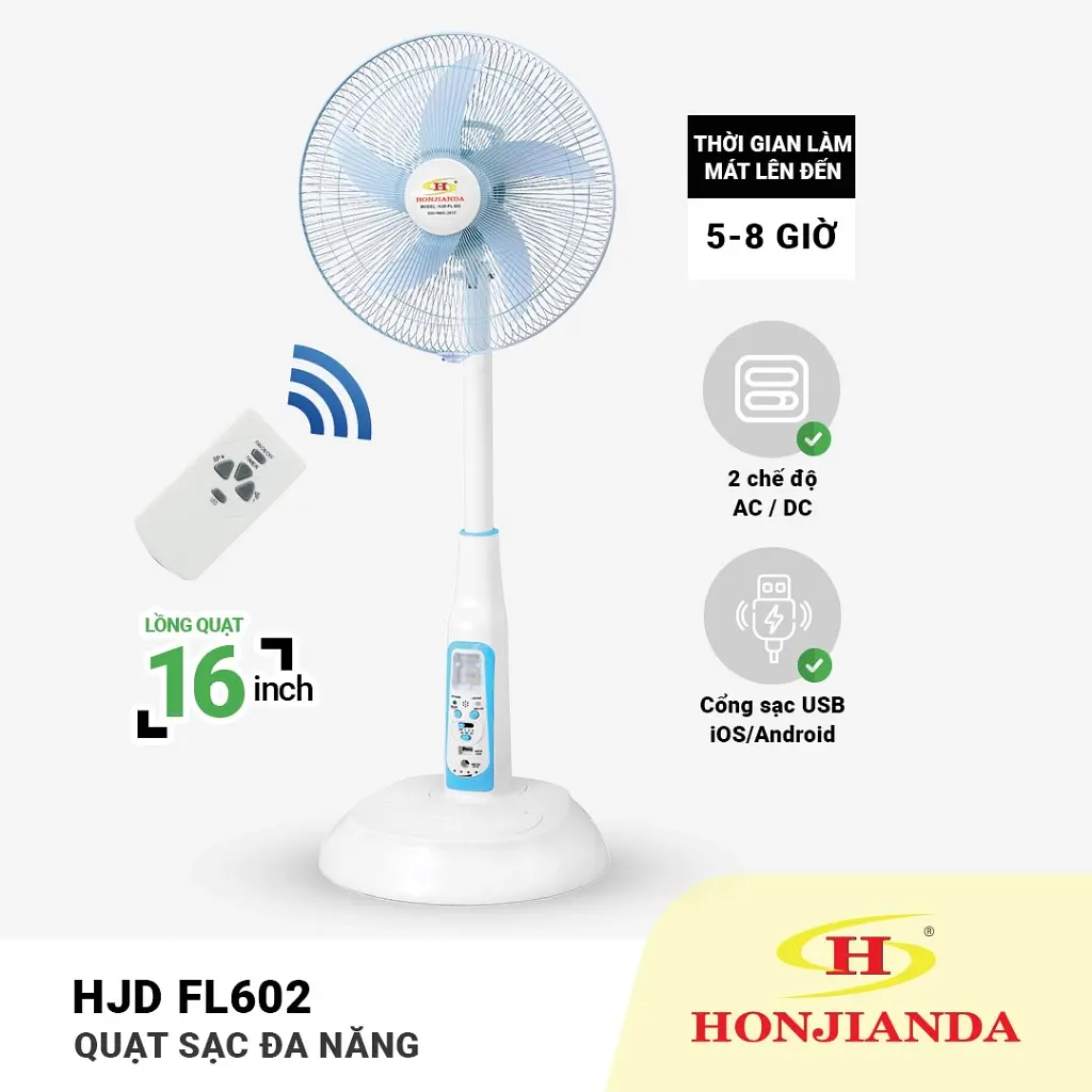 Quạt Sạc Tích Điện kiểu đứng AC&DC 16 inch Honjianda FL601/602 - 9