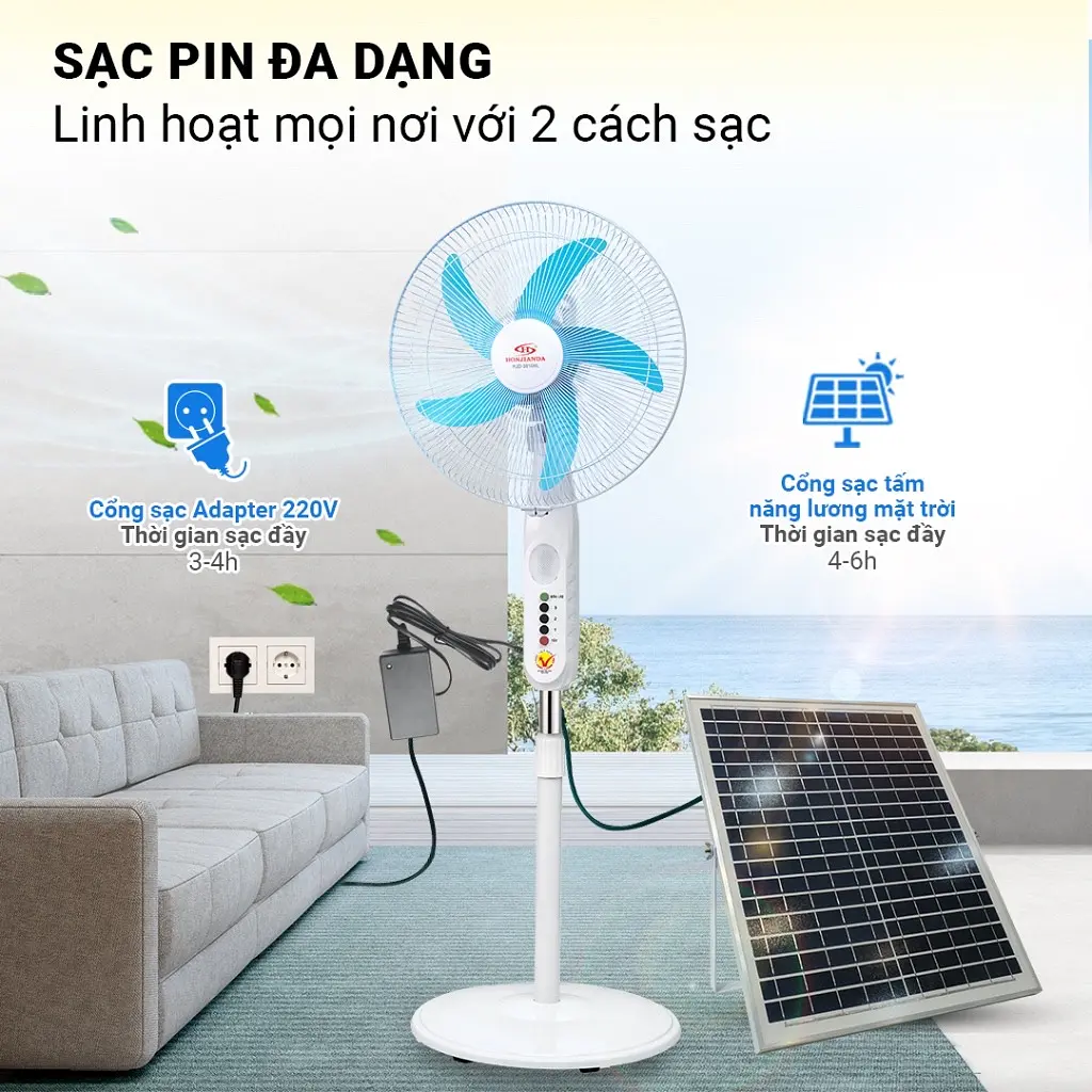 Quạt Sạc Tích Điện kiểu đứng AC&DC 16 inch Honjianda FL601/602 - 7
