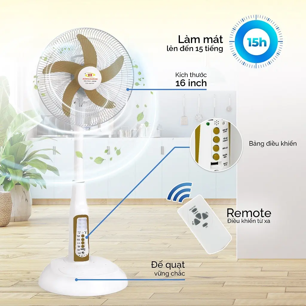 Quạt Sạc Tích Điện kiểu đứng AC&DC 16 inch Honjianda FL601/602 - 3