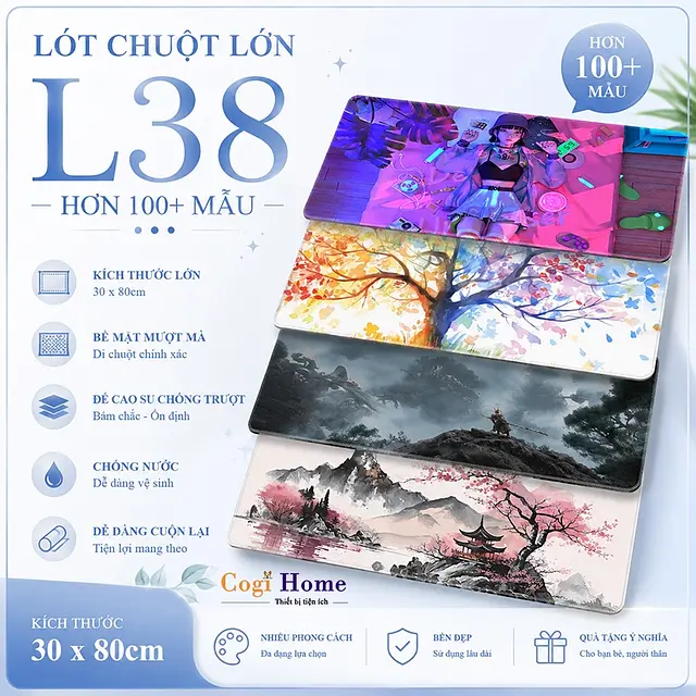 Lót Chuột Cỡ Lớn 30 x 80cm Hơn 100+ Mẫu Để Bàn Di Chuột Đế Cao Su Chống Trượt