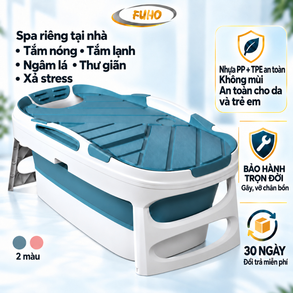 Bồn tắm gấp gọn cho người lớn FUHO chất liệu nhựa PP và hạt nhựa TPE, có thể làm bể bơi – so sánh bồn tắm có sục khí và bồn tắm massage
