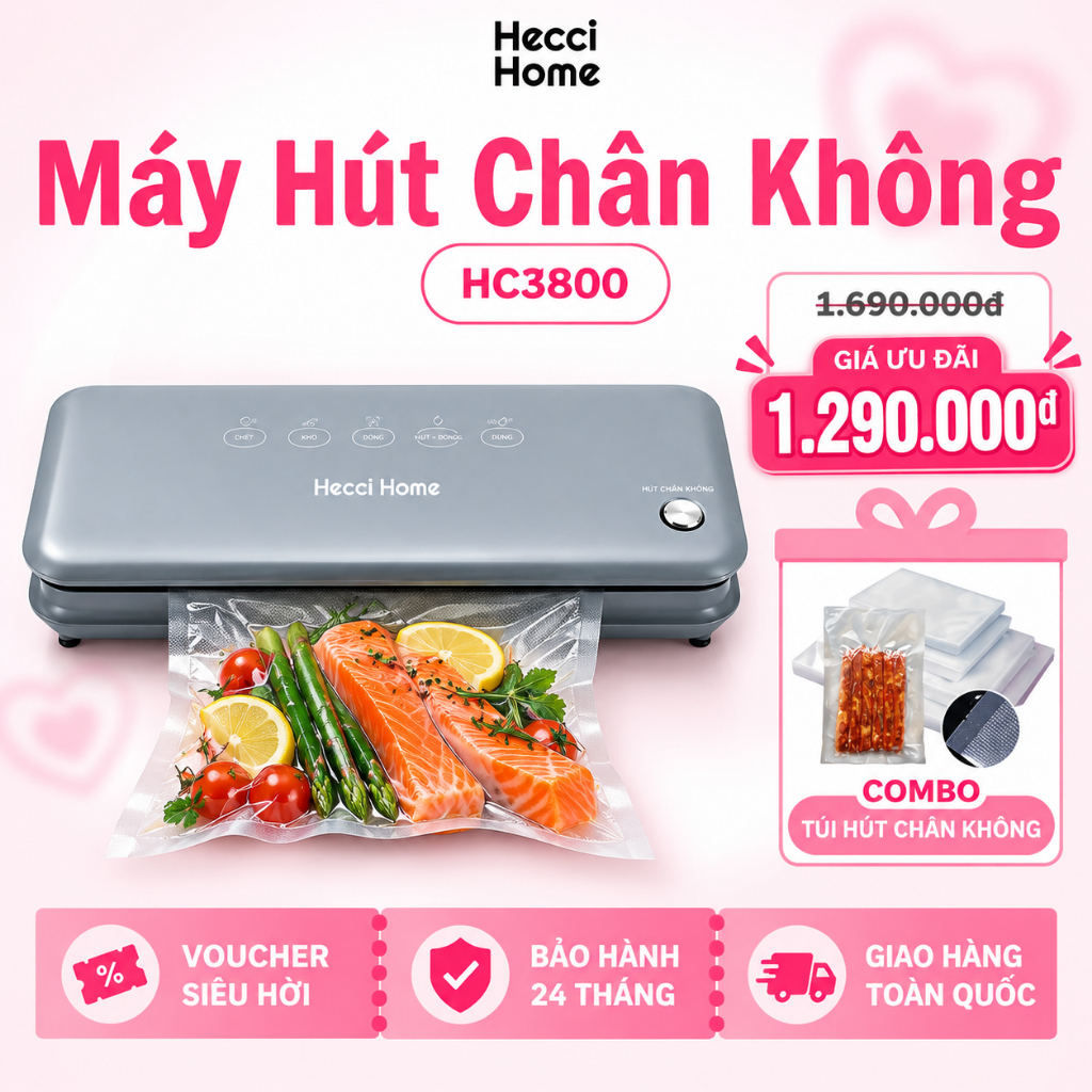 Máy hút chân không Hecci Home HC3800 – máy hút chân không cho sous vide
