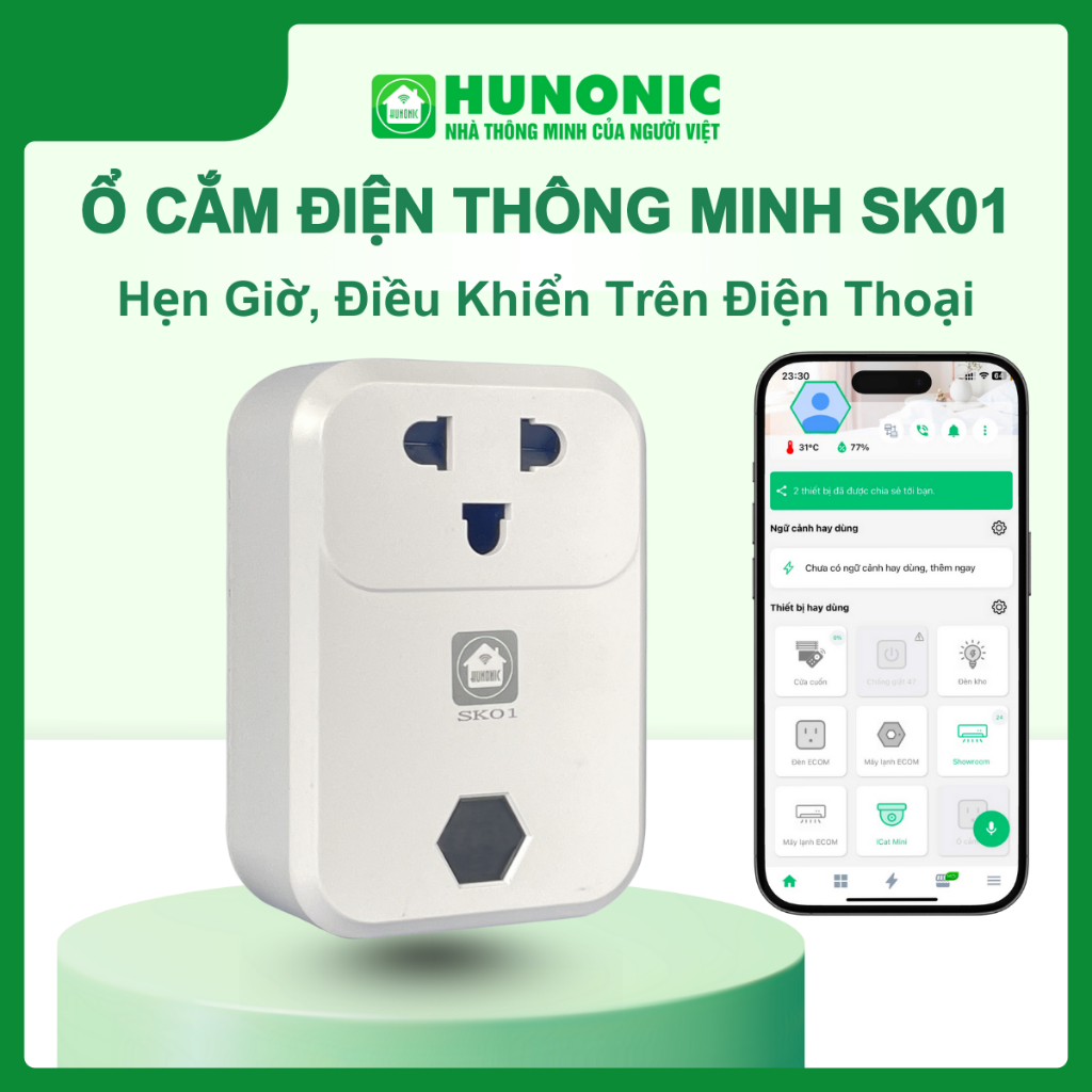 Ổ cắm thông minh Hunonic SK02 – ổ cắm tuya wifi