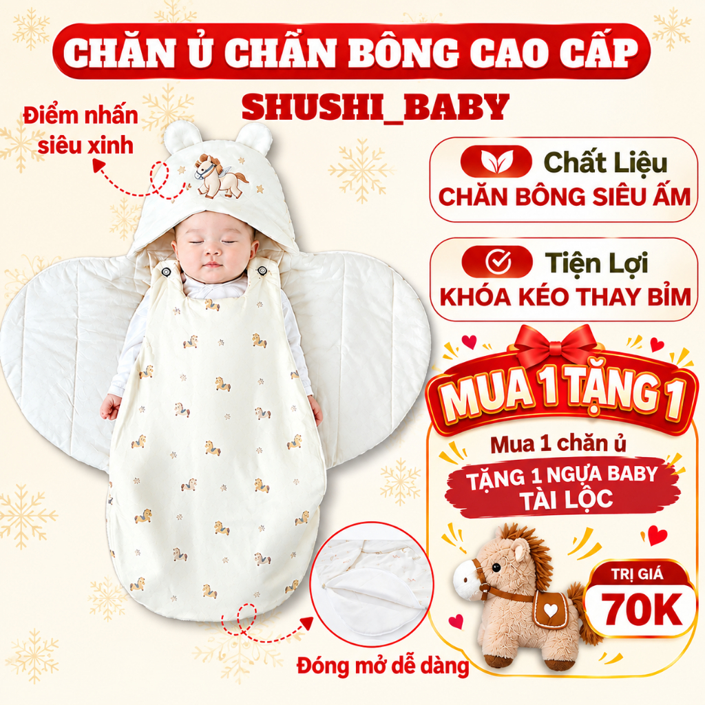 Chăn Ủ Chần Bông Shushi_baby – nhộng chũn cho trẻ sơ sinh