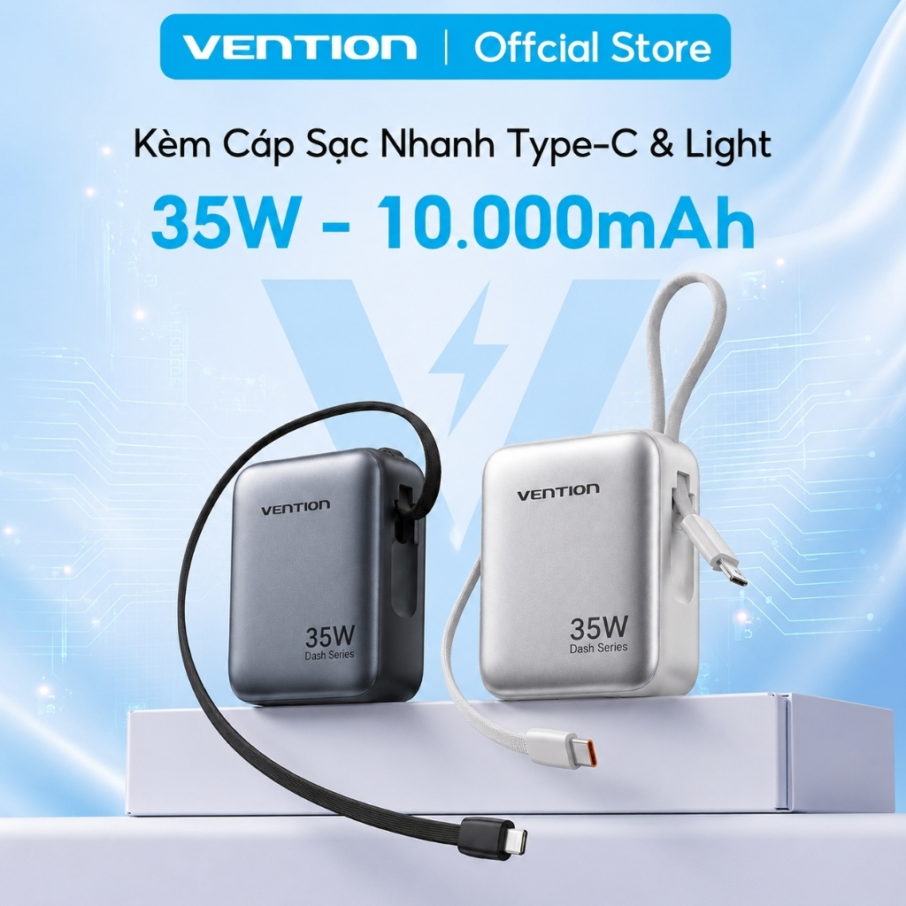 Pin Sạc Dự Phòng Vention 10000mAh 35W – pin sạc dự phòng không dây 10000mah