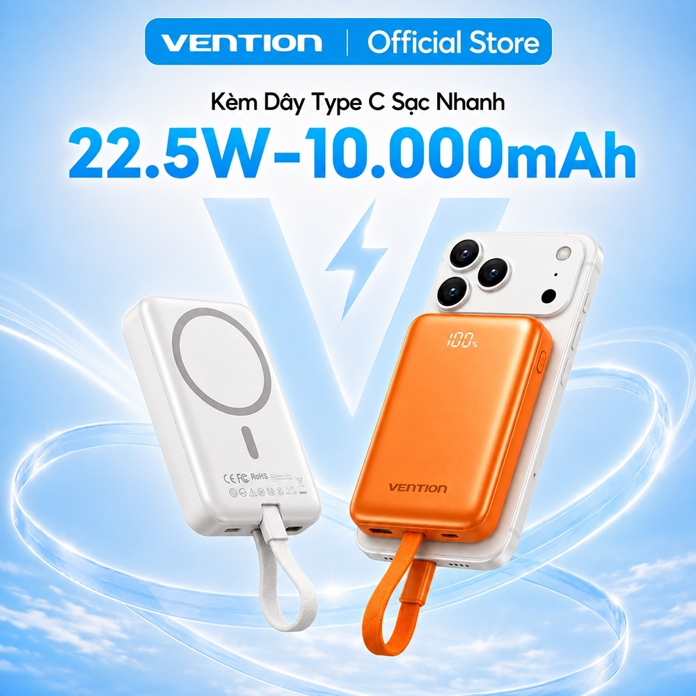 Pin sạc dự phòng Vention 10000mAh 15W – pin sạc dự phòng không dây 10000mah