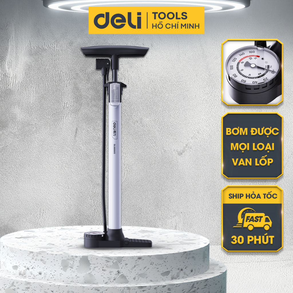 Bơm Deli 160PSI – bơm đạp chân mini