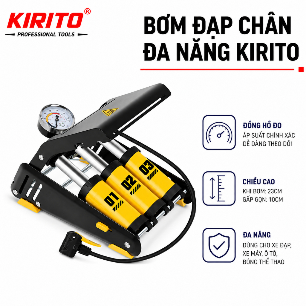 Bơm đạp chân Kirito 1/2/3 Piton – bơm đạp chân mini